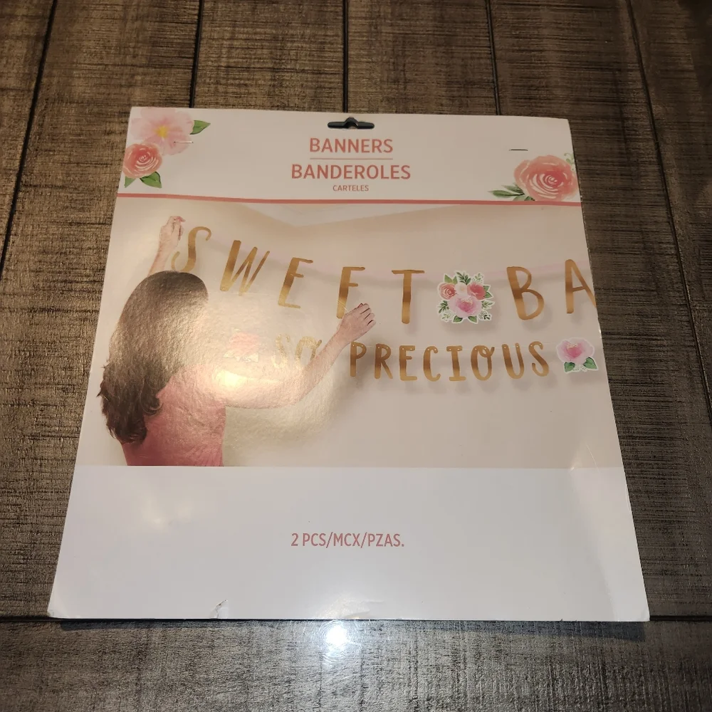 NEW Gold and Pink Floral Party Banner